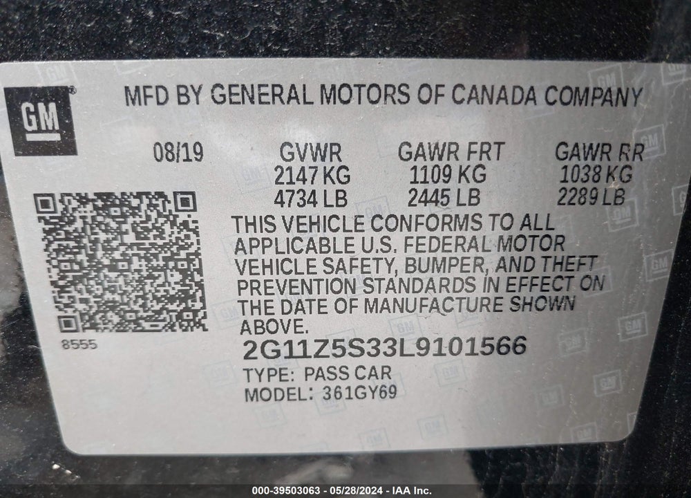 2020 CHEVROLET IMPALA VIN: 2G11Z5S33L9101566