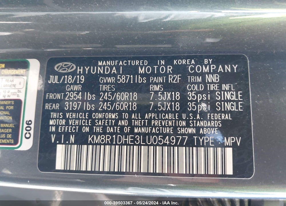 2020 HYUNDAI PALISADE SE VIN: KM8R1DHE3LU054977