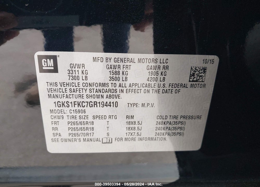 2016 GMC YUKON XL SLE VIN: 1GKS1FKC7GR194410