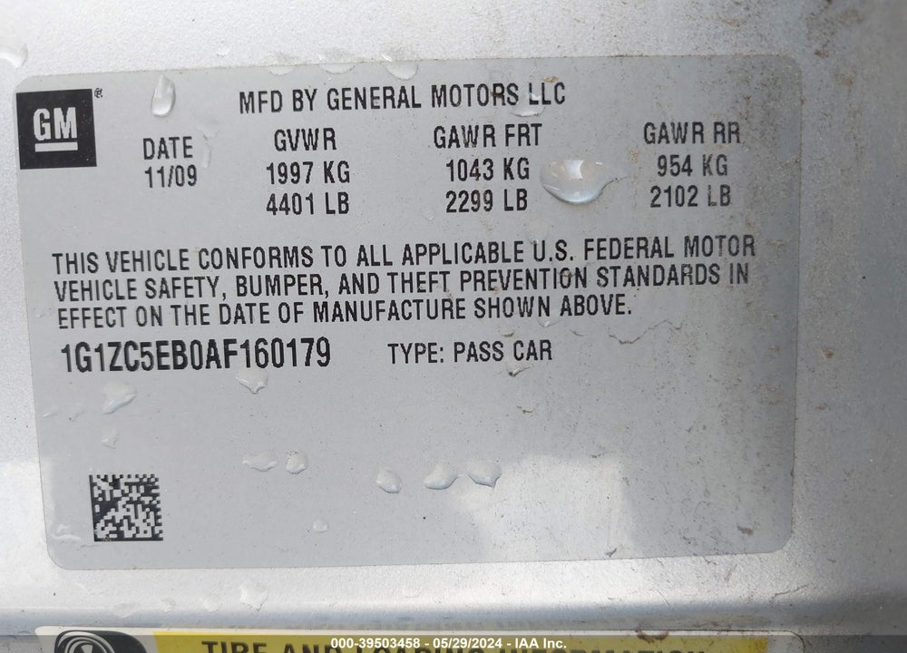 2010 CHEVROLET MALIBU LT VIN: 1G1ZC5EB0AF160179