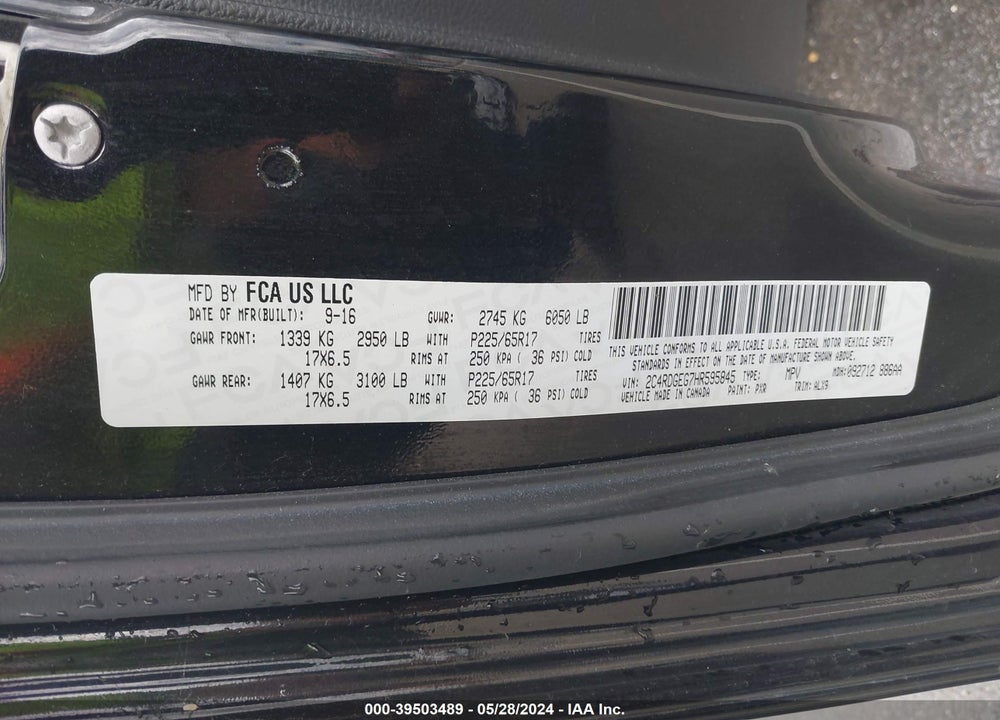 2017 DODGE GRAND CARAVAN GT VIN: 2C4RDGEG7HR595845