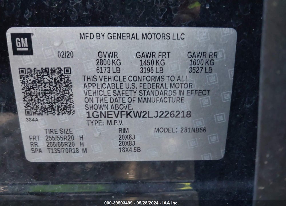 2020 CHEVROLET TRAVERSE AWD LS VIN: 1GNEVFKW2LJ226218