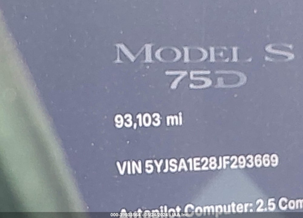 2018 TESLA MODEL S 100D/75D/P100D VIN: 5YJSA1E28JF293669