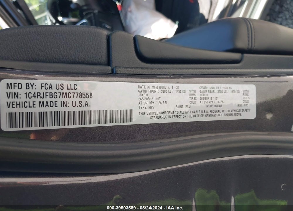 2021 JEEP GRAND CHEROKEE LIMITED 4X4 VIN: 1C4RJFBG7MC778558