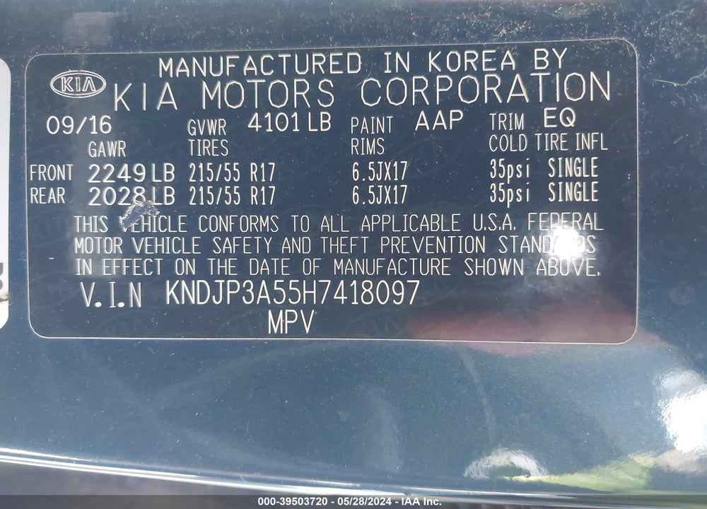 2017 KIA SOUL VIN: KNDJP3A55H7418097
