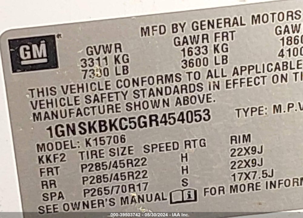 2016 CHEVROLET TAHOE LT VIN: 1GNSKBKC5GR454053