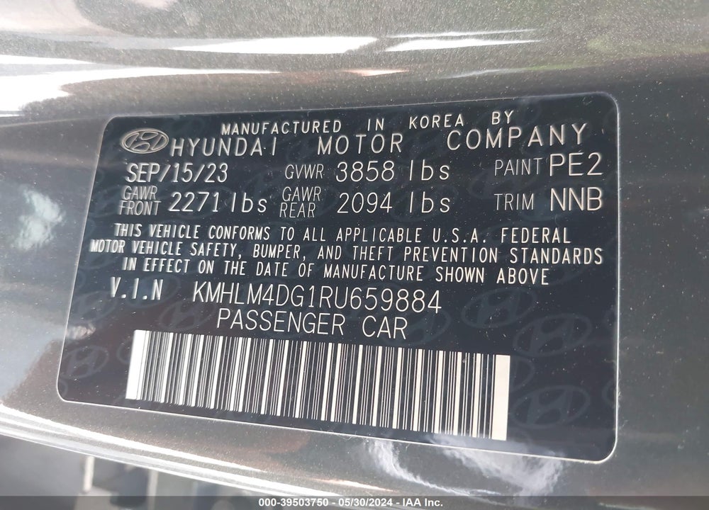 2024 HYUNDAI ELANTRA SEL VIN: KMHLM4DG1RU659884
