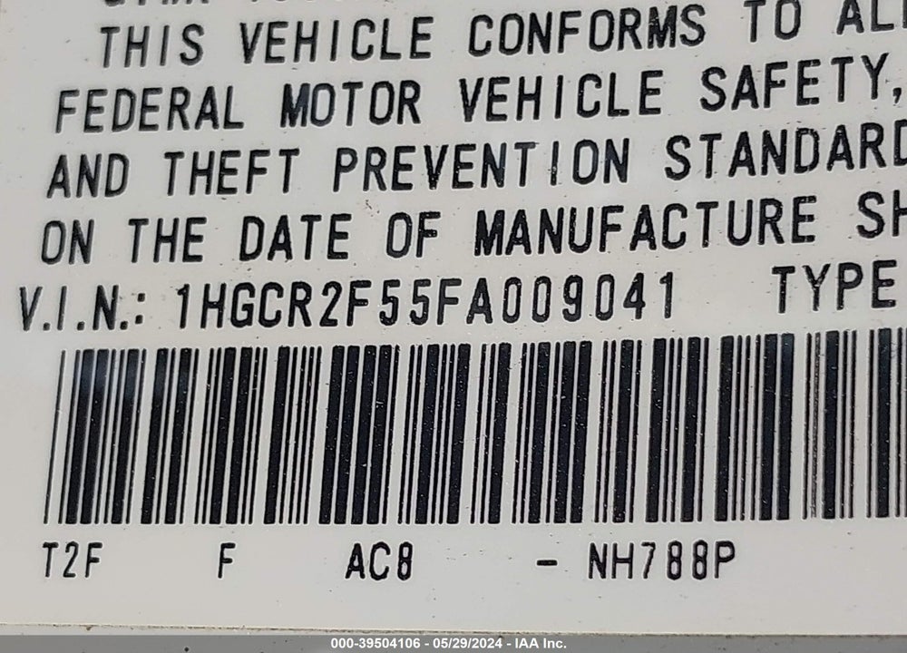 2015 HONDA ACCORD SPORT VIN: 1HGCR2F55FA009041