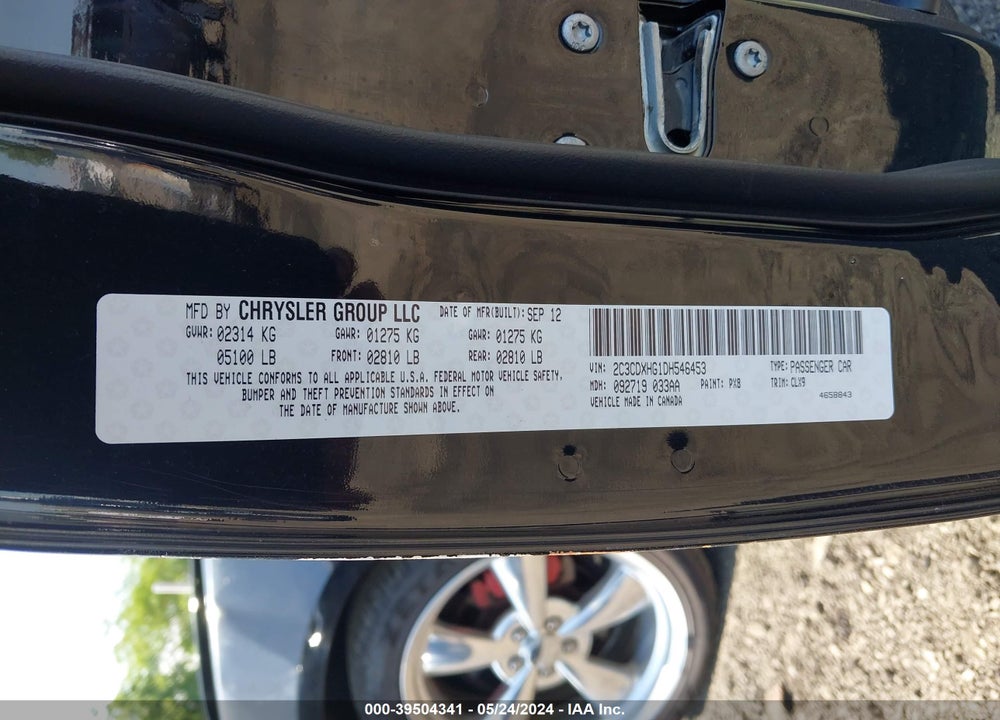 2013 DODGE CHARGER SXT PLUS VIN: 2C3CDXHG1DH546453