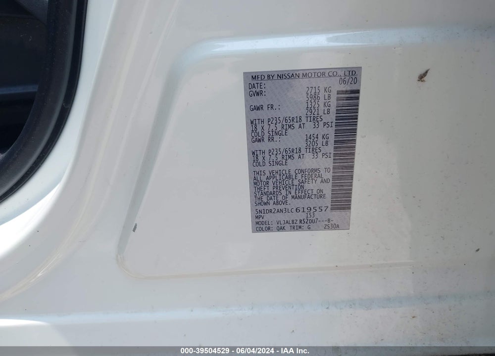 2020 NISSAN PATHFINDER S 2WD VIN: 5N1DR2AN3LC619557