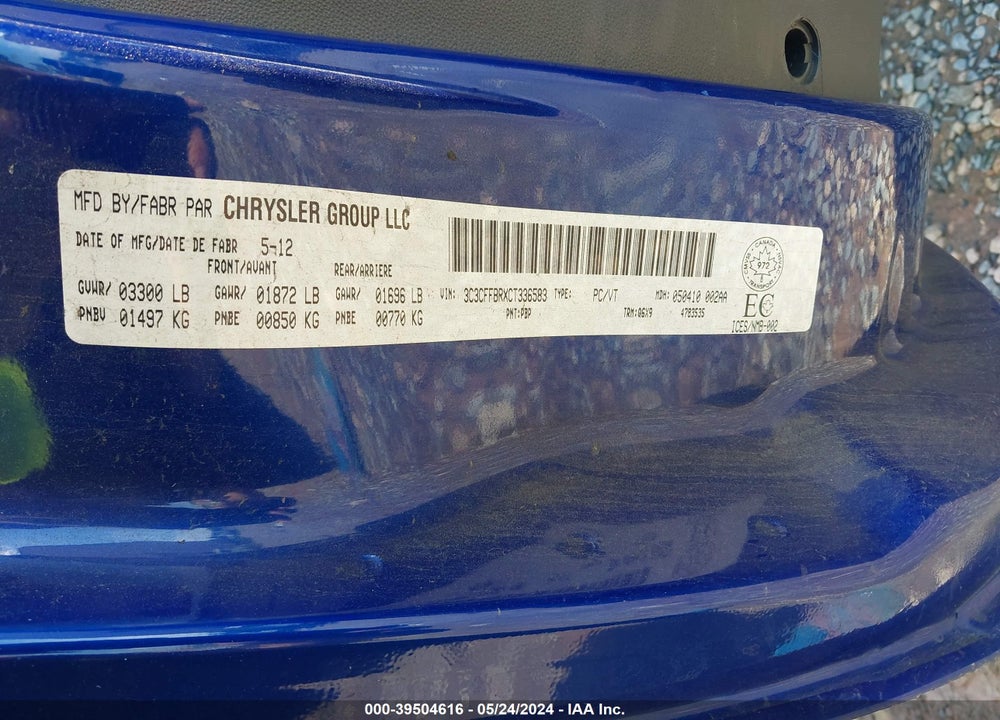 2012 FIAT 500 SPORT VIN: 3C3CFFBRXCT336583