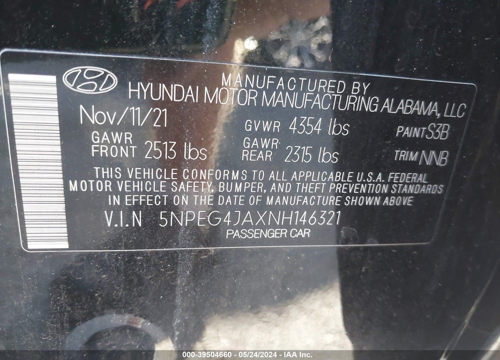 2022 HYUNDAI SONATA SE VIN: 5NPEG4JAXNH146321