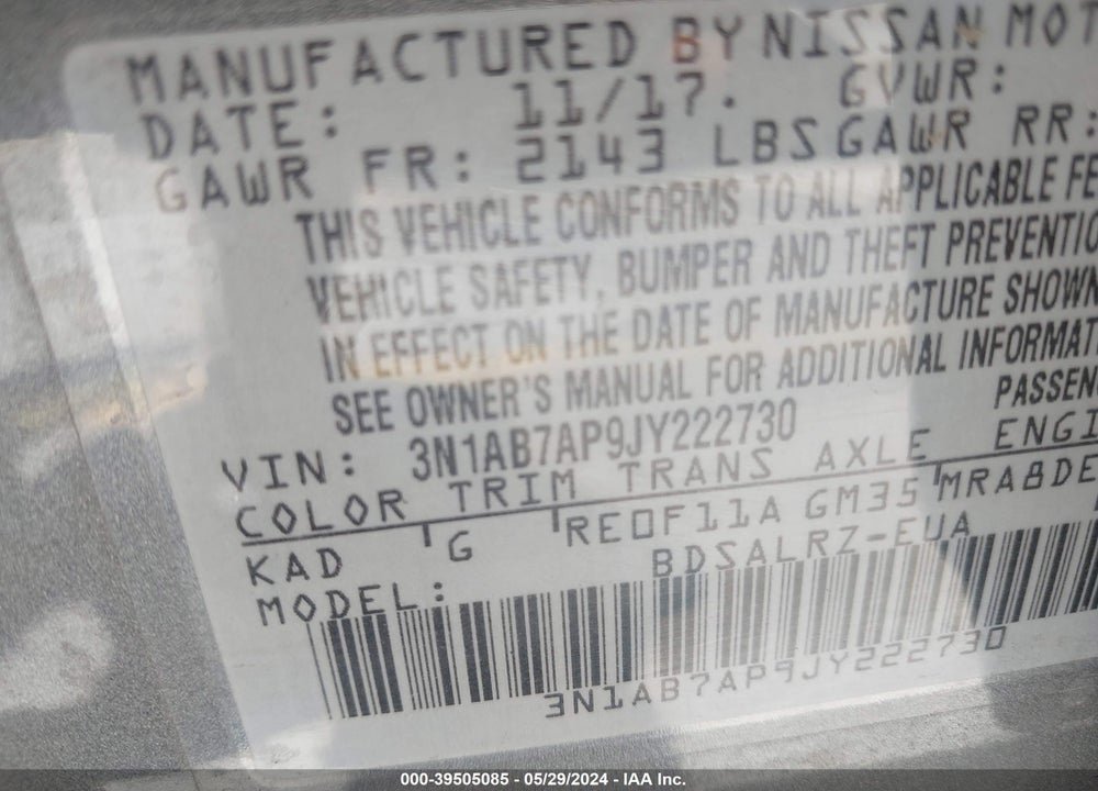 2018 NISSAN SENTRA SR VIN: 3N1AB7AP9JY222730