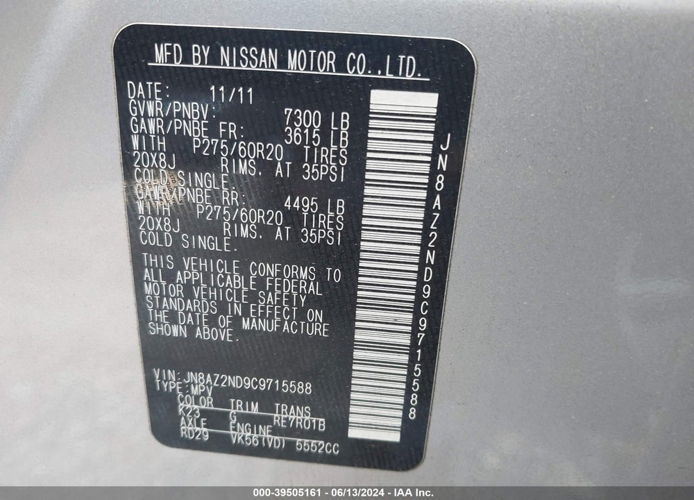 2012 INFINITI QX56 VIN: JN8AZ2ND9C9715588