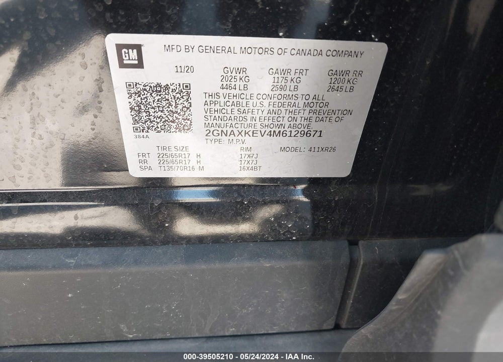 2021 CHEVROLET EQUINOX FWD LT VIN: 2GNAXKEV4M6129671