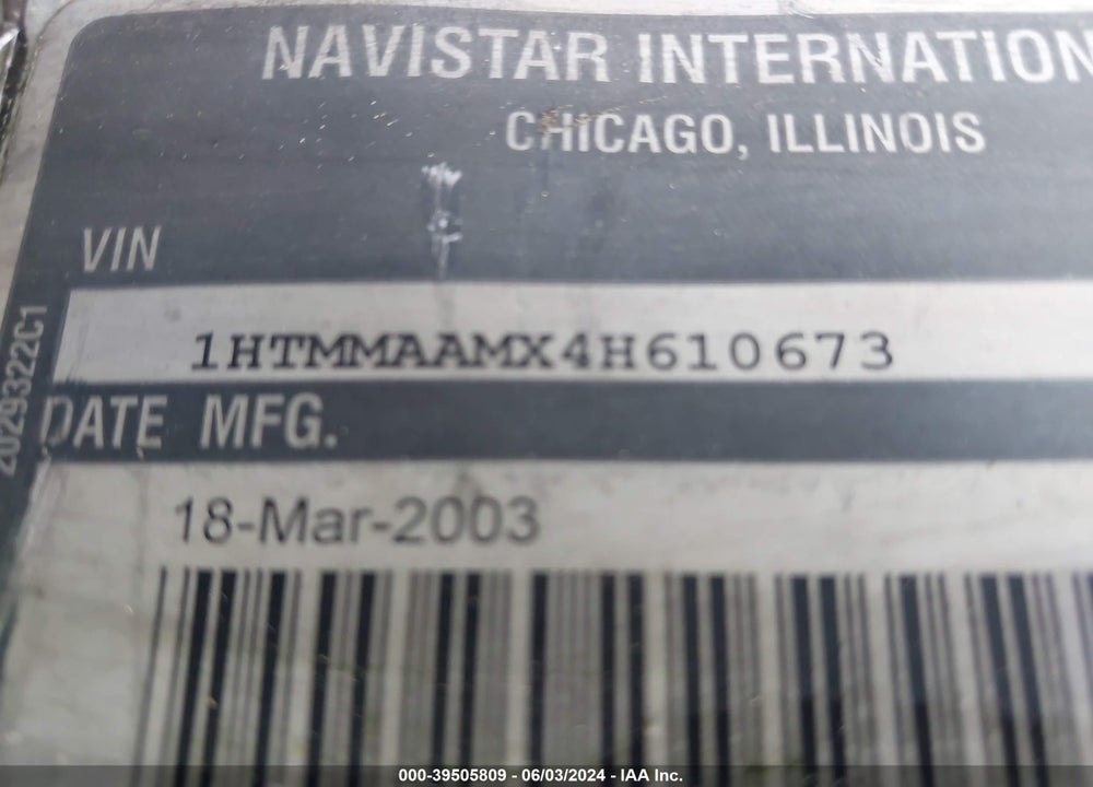 2004 INTERNATIONAL 4000 4300 VIN: 1HTMMAAMX4H610673