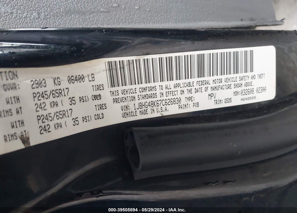 2007 JEEP COMMANDER SPORT VIN: 1J8HG48K67C626830