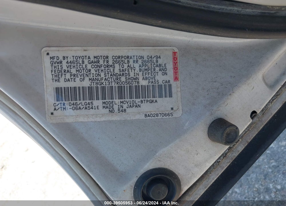 1994 LEXUS ES 300 VIN: JT8GK13T7R0056078