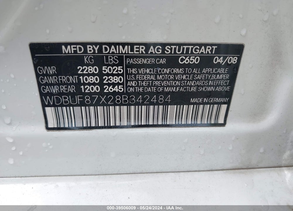 2008 MERCEDES-BENZ E 350 4MATIC VIN: WDBUF87X28B342484