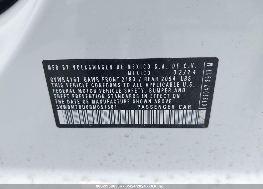 2024 VOLKSWAGEN JETTA 1.5T SPORT VIN: 3VWBM7BU6RM051581