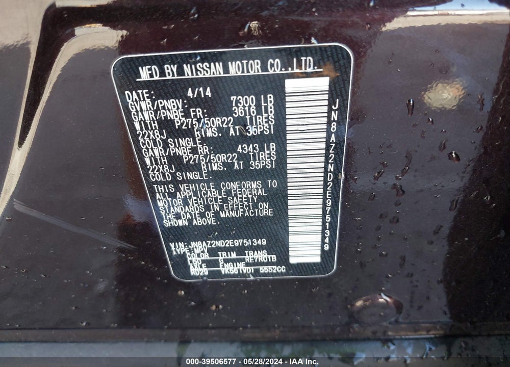 2014 INFINITI QX80 VIN: JN8AZ2ND2E9751349