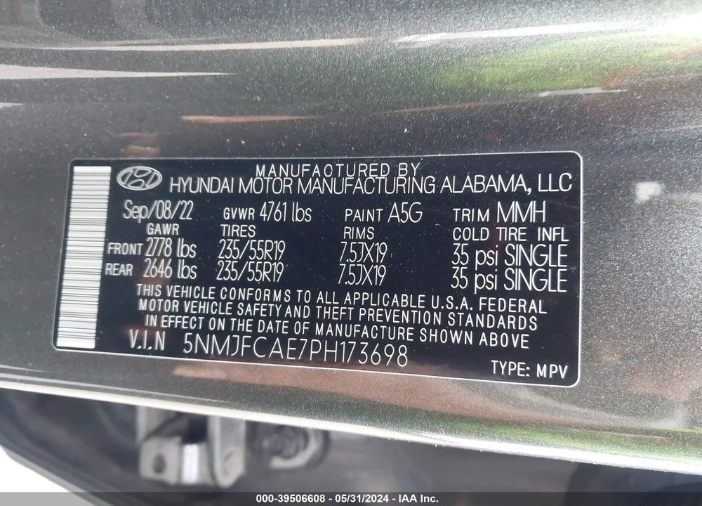 2023 HYUNDAI TUCSON SEL VIN: 5NMJFCAE7PH173698