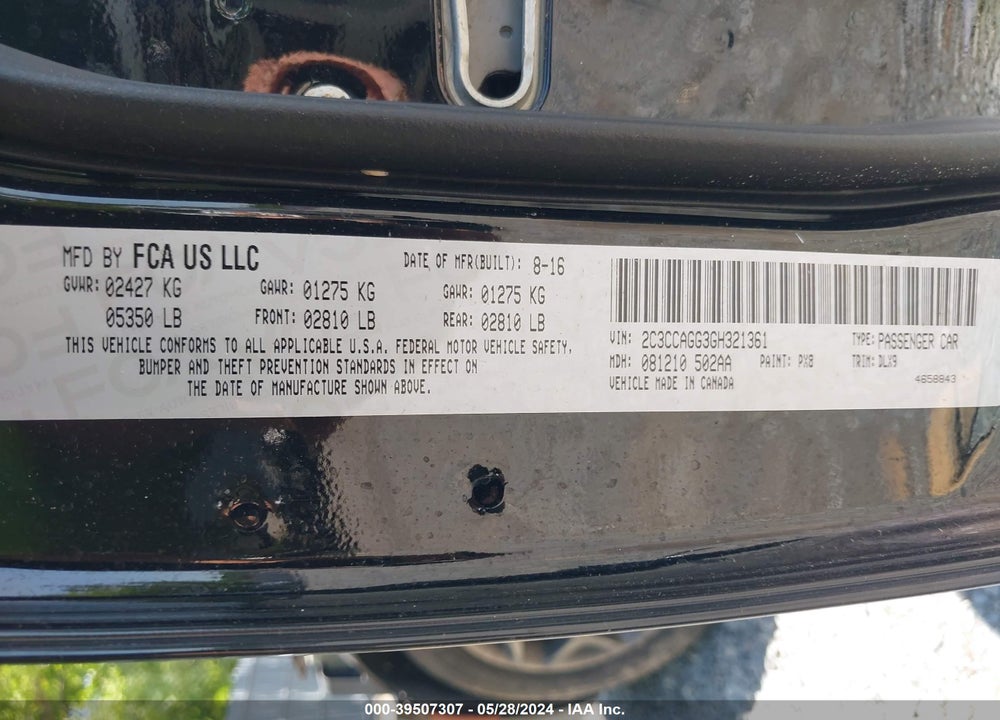 2016 CHRYSLER 300 VIN: 2C3CCAGG3GH321361