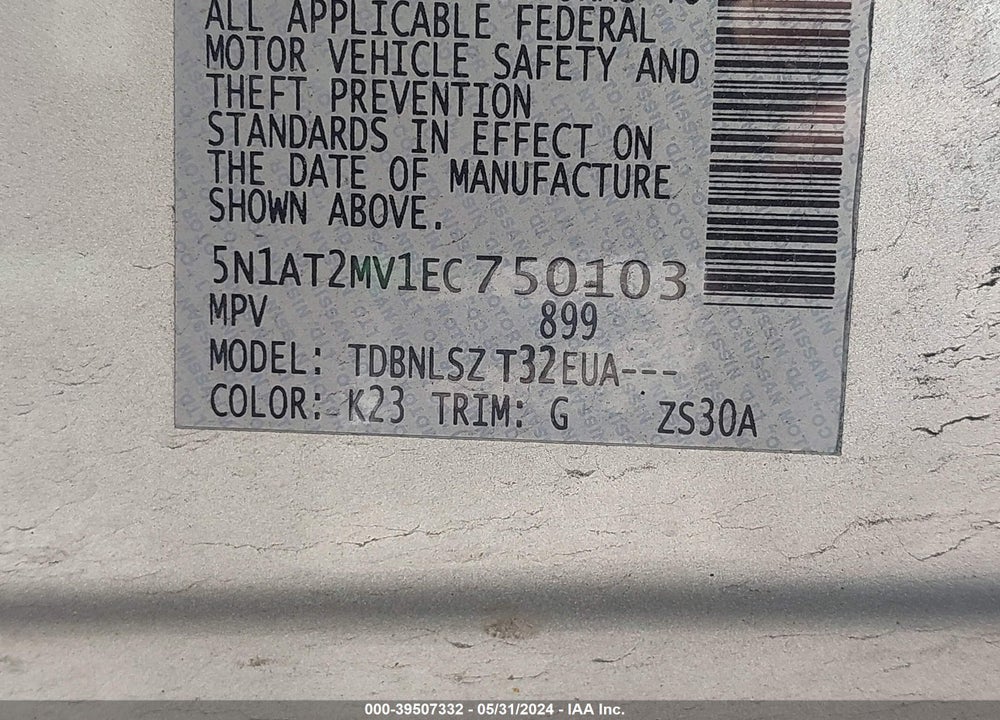 2014 NISSAN ROGUE SL VIN: 5N1AT2MV1EC750103