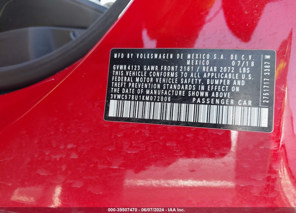 2019 VOLKSWAGEN JETTA VIN: 3VWC57BU1KM072006