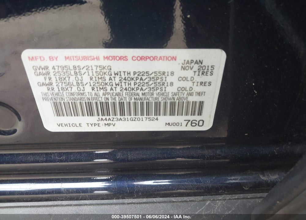 2016 MITSUBISHI OUTLANDER ES/SE/SEL VIN: JA4AZ3A31GZ017524