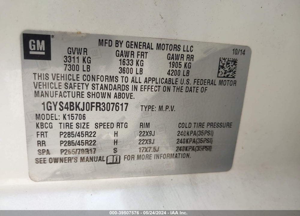 2015 CADILLAC ESCALADE LUXURY VIN: 1GYS4BKJ0FR307617