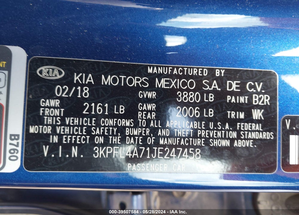 2018 KIA FORTE LX VIN: 3KPFL4A71JE247458