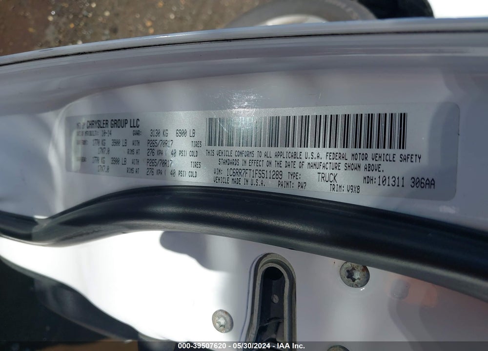 2015 RAM 1500 TRADESMAN VIN: 1C6RR7FT1FS511289