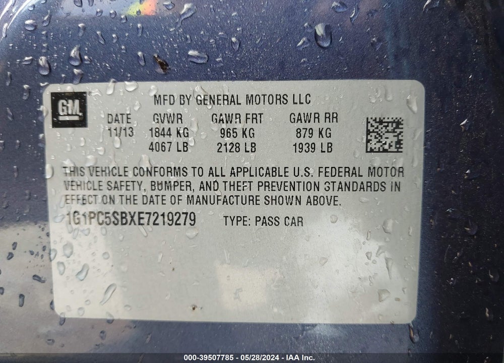 2014 CHEVROLET CRUZE 1LT AUTO VIN: 1G1PC5SBXE7219279