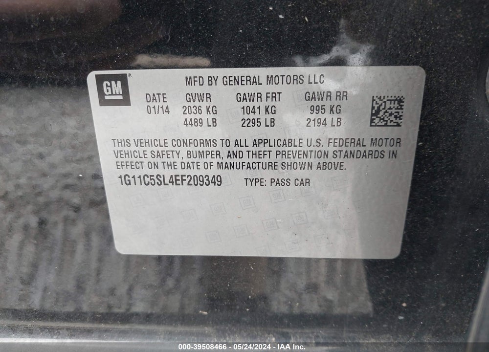 2014 CHEVROLET MALIBU 1LT VIN: 1G11C5SL4EF209349
