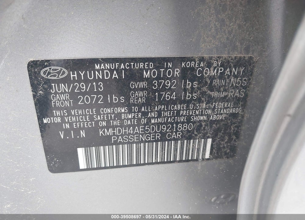 2013 HYUNDAI ELANTRA GLS VIN: KMHDH4AE5DU921880