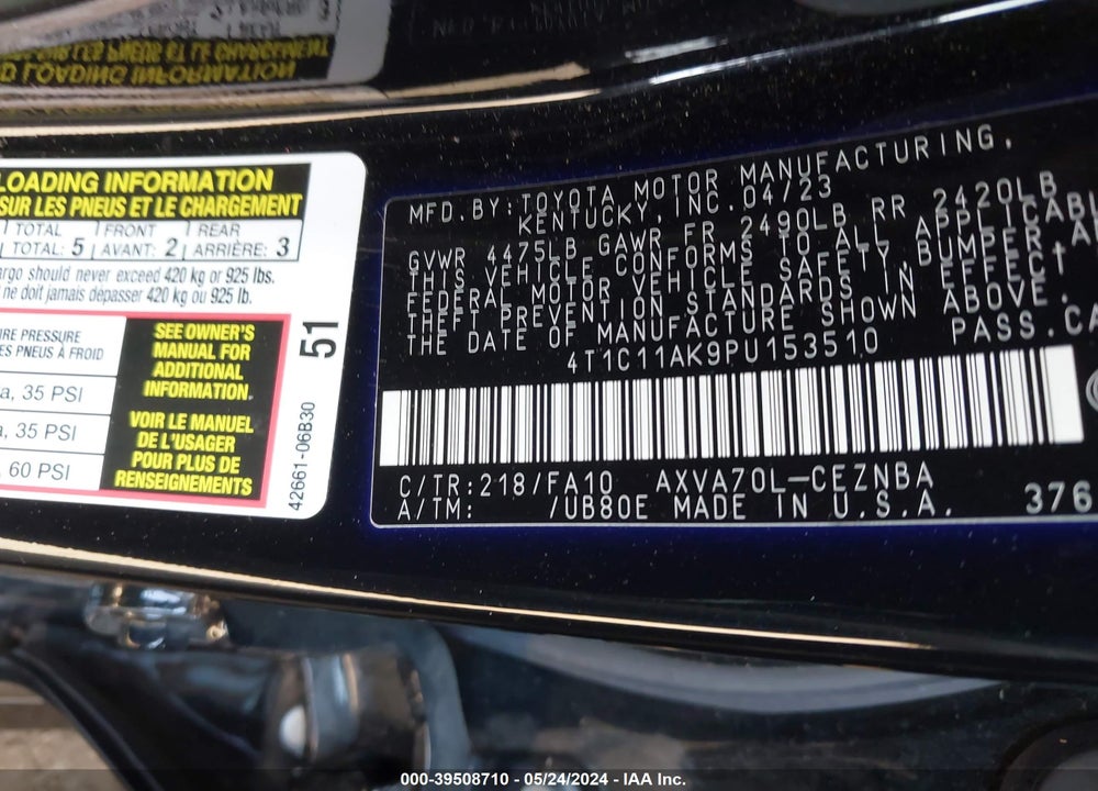 2023 TOYOTA CAMRY LE VIN: 4T1C11AK9PU153510