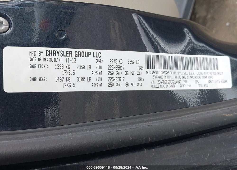 2014 DODGE GRAND CARAVAN SXT VIN: 2C4RDGCG6ER214047
