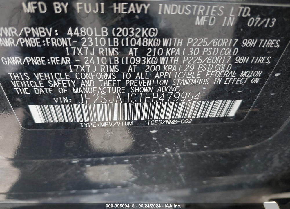 2014 SUBARU FORESTER 2.5I LIMITED VIN: JF2SJAHC1EH479954