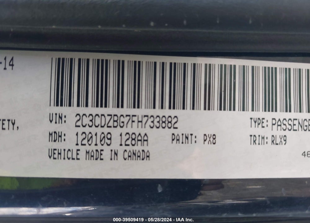 2015 DODGE CHALLENGER SXT PLUS VIN: 2C3CDZBG7FH733882