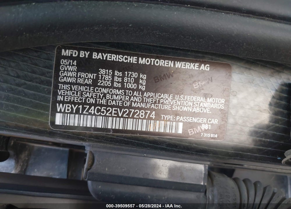 2014 BMW I3 BASE W/RANGE EXTENDER VIN: WBY1Z4C52EV272874