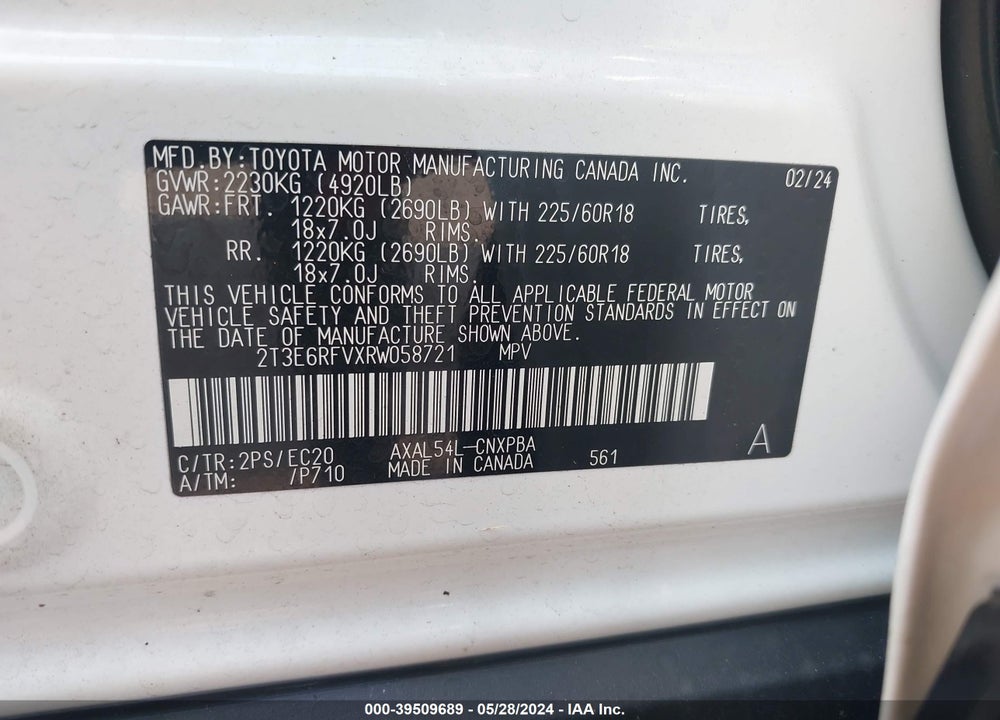 2024 TOYOTA RAV4 XSE HYBRID VIN: 2T3E6RFVXRW058721