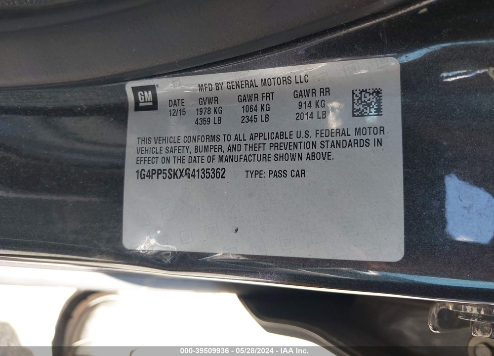 2016 BUICK VERANO VIN: 1G4PP5SKXG4135362