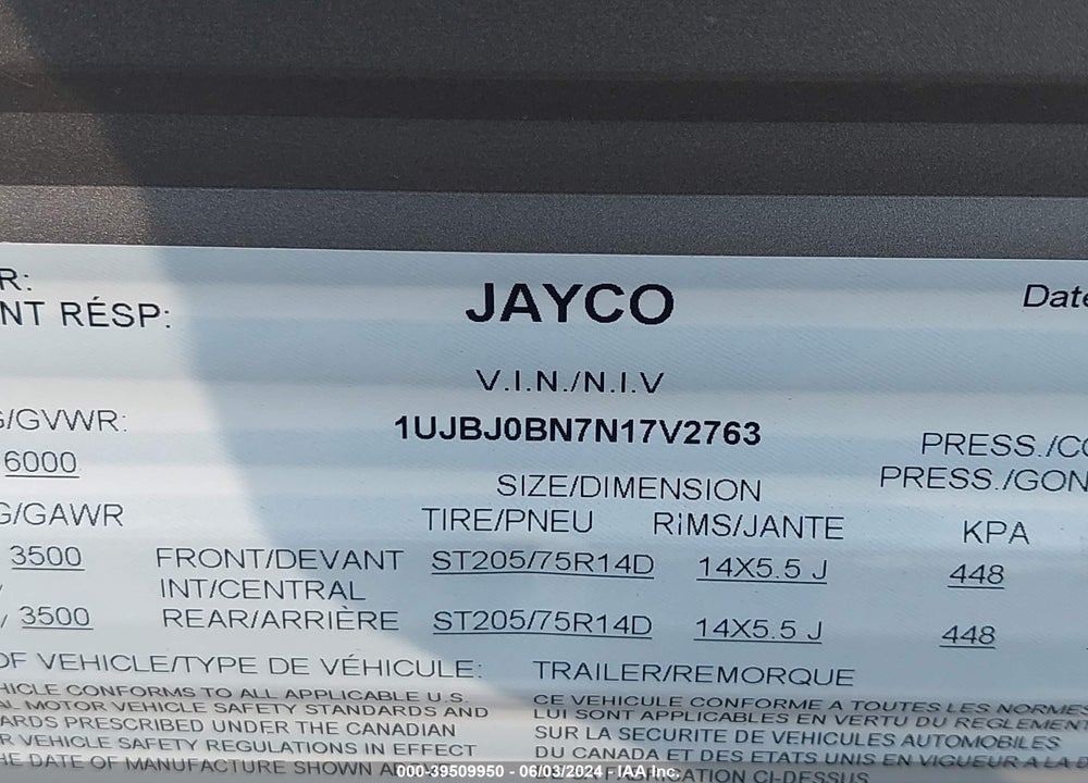 2022 JAYCO JFLIGHT 264BH VIN: 1UJBJ0BN7N17V2763