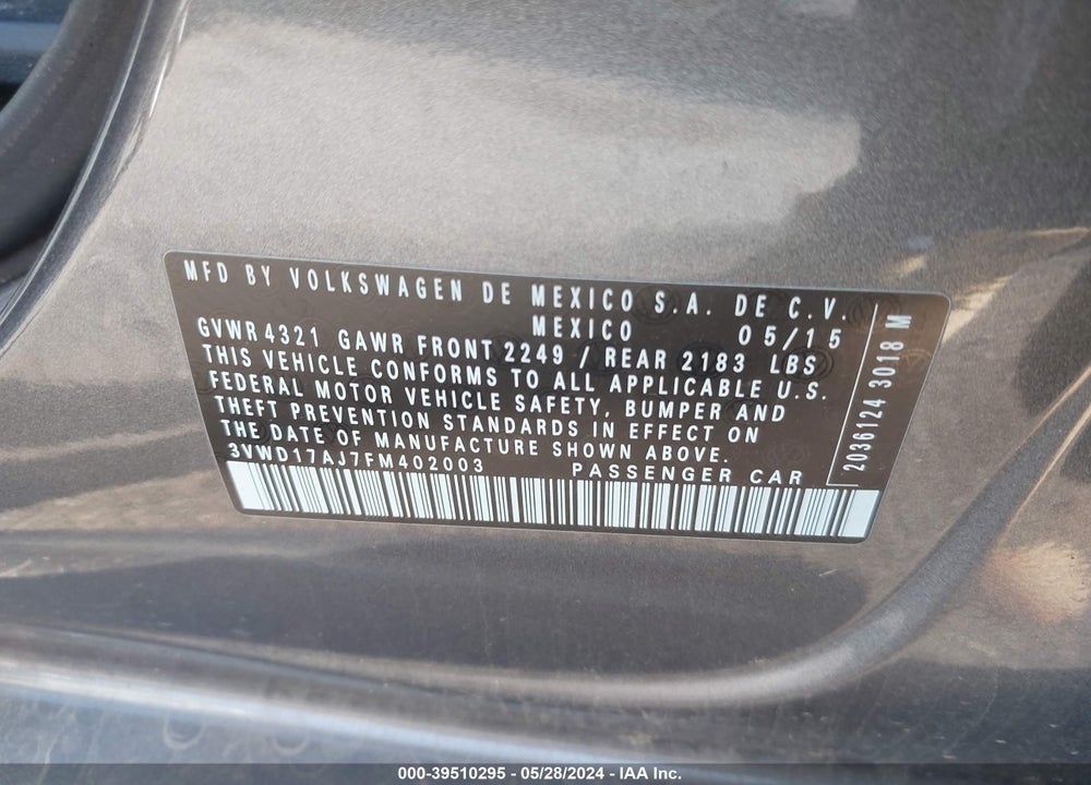 2015 VOLKSWAGEN JETTA 1.8T SPORT VIN: 3VWD17AJ7FM402003