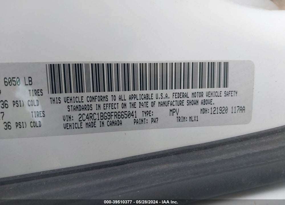 2015 CHRYSLER TOWN & COUNTRY TOURING VIN: 2C4RC1BG9FR665041