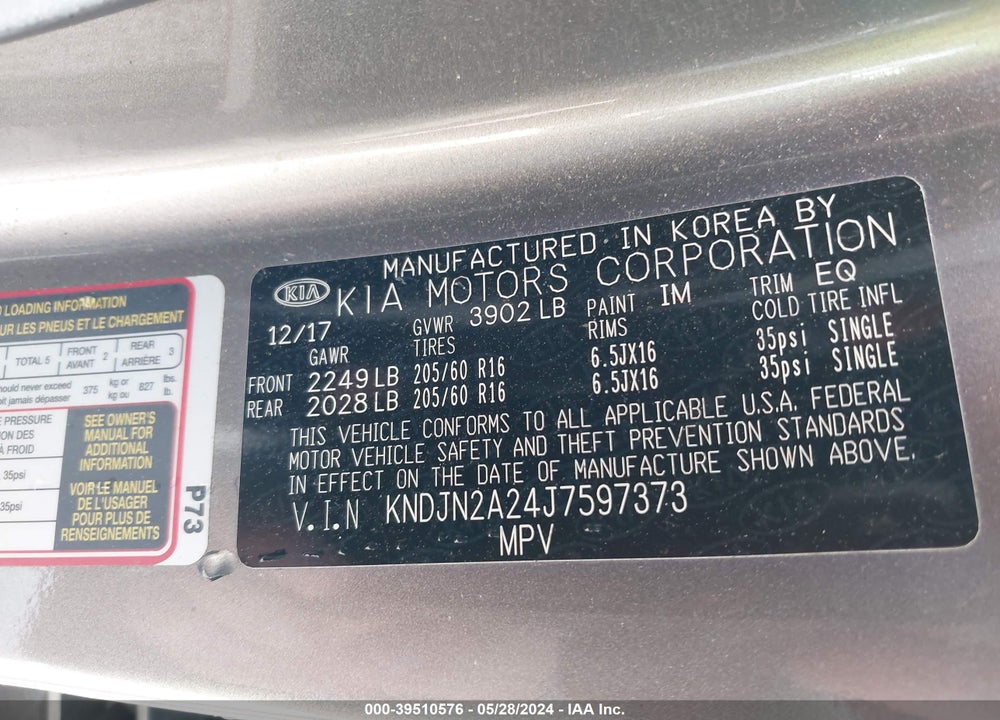 2018 KIA SOUL VIN: KNDJN2A24J7597373