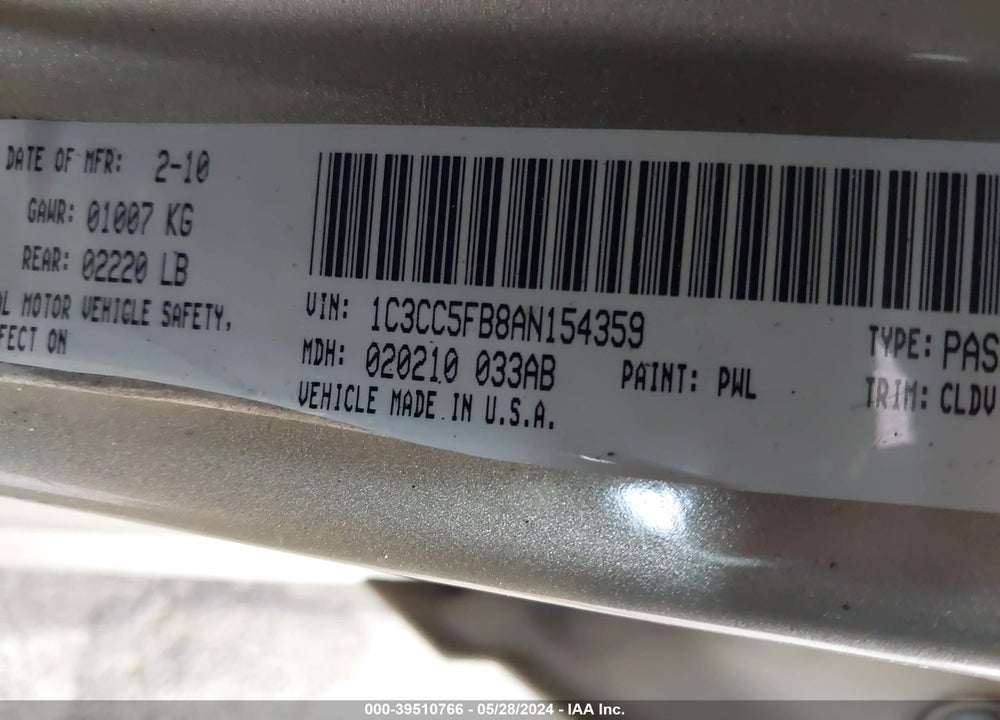 2010 CHRYSLER SEBRING LIMITED VIN: 1C3CC5FB8AN154359