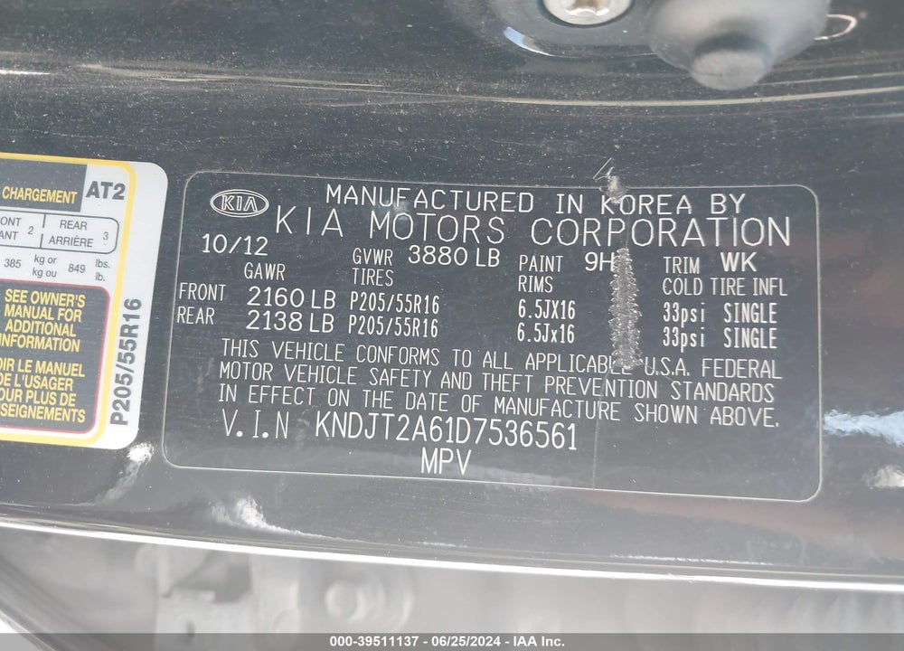2013 KIA SOUL VIN: KNDJT2A61D7536561