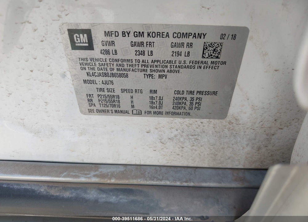 2018 BUICK ENCORE PREFERRED VIN: KL4CJASB0JB658058